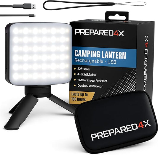 P4X Camping Lantern - Hanging Lantern w/ Bright & Warm Adjustable Lighting - Emergency Lantern w/ USB-C Charging - Rechargeable Camping Light for Power Outage, Tent, Outdoor, Hiking, Camp, & Fishing