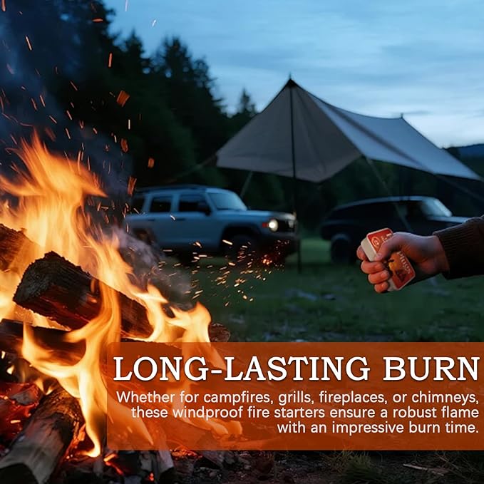Fire Starter Plugs, 25-Pack, Long Burning Windproof Starters for Campfire, BBQ, Fireplace, Chimney