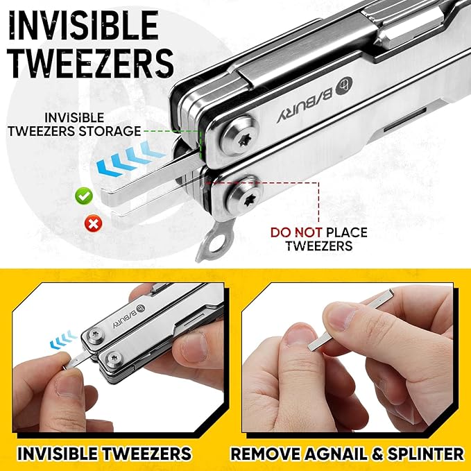 BIBURY Mini Multitool BI2052A, 8 in 1 Keychain EDC Scissors w/Window Breaker, Seat Belt Cutter, Bottle Opener for Outdoor Survival, Multi Tool Cool Gadget TSA Approved, Gift for Men Women