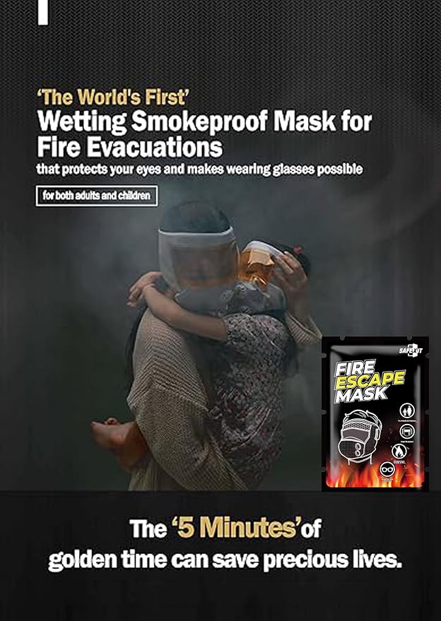 Emergency Fire Escape Smoke Face Cover Mask – Home Essentials For Survival Rescue Device Protection with Moisture Barrier, Heat-Resistant Goggles, & Calming Extracts (Use it in case of fire)