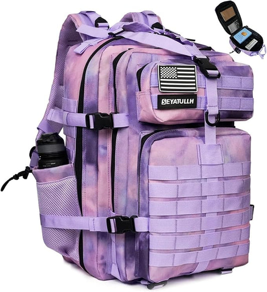 45L Military Tactical Backpack for Men & Women Bug Out Bag Assault pack Molle Daypack Hiking Trekking Rucksack (2.0 side pockets (cloud purple))