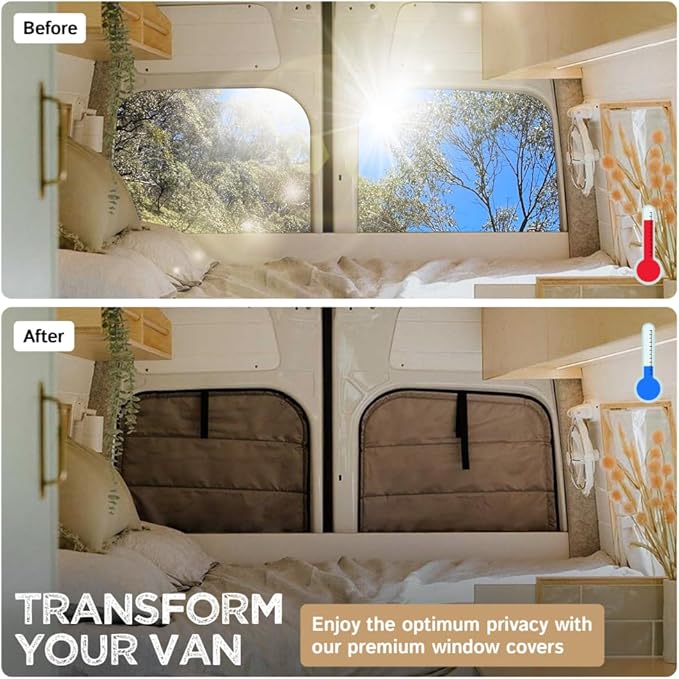 Living in a Bubble Insulated Blackout Rear Window Covers (Pair) for Mercedes Sprinter Van Year 2019-2026, VS30 (Full Metal Door - Bare Metal Frame)