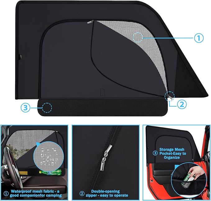 XCBYT Car Window Shades - 2019-2024 Jeep Wrangler JK JL and Gladiator JT Privacy Curtains, Dual Purpose Window Covers, Side Window Sun Shade for Breastfeeding, Napping, Dressing, Camping
