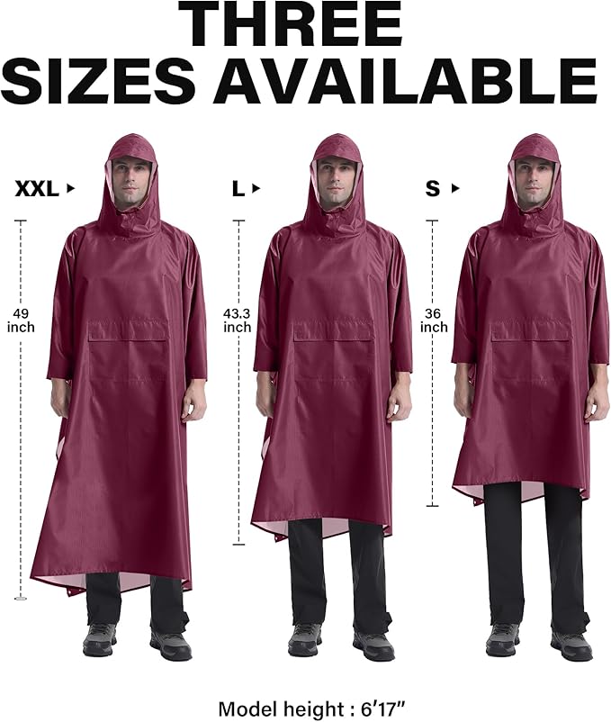iCreek Hooded Rain Poncho Packable Unisex Raincoat Jacket with Pocket Waterproof Lightweight for Hiking, Camping, Outdoor