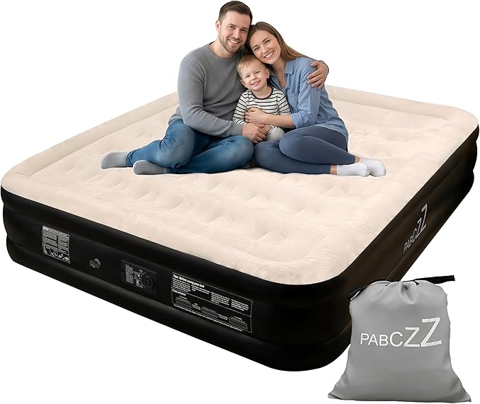 King Size air Mattress – 18-Inch Thickened Inflatable Mattress for Camping, Home Use & Guest Accommodation, Comes with Storage Bag, Supports Up to 750 Pounds（Black）