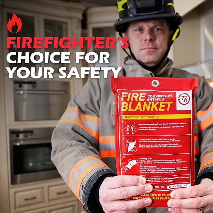 72 HRS XL Emergency Fire Blanket 47"×71" – Fiberglass Fire Safety Tool for Home, Kitchen, Camping, Survival | Extinguisher Alternative for Grill, Welding, Fire Pit
