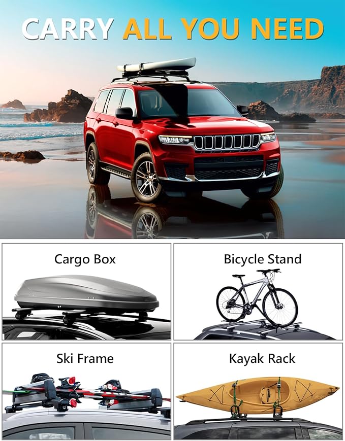 Tuyoung 300lb All Aluminum Roof Rack Cross Bars Compatible with Jeep Grand Cherokee L 2021-2026 and 2022 2023 2024 2026 Grand Cherokee WL, Lockable Heavy Duty Crossbar Racks Roof Rail Rooftop Luggage