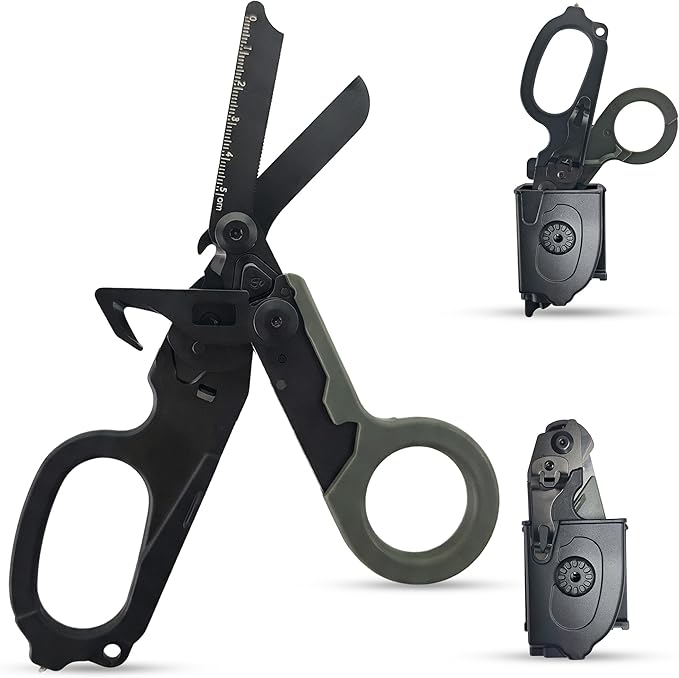 Trauma Shears Foldable Tactical Scissors - 6-in-1 Heavy Duty Emergency Response Folding Shear for Nurses Medical Outdoor Camping Rescue - Stainless Steel Multi-Tool Survival Shears with Holster