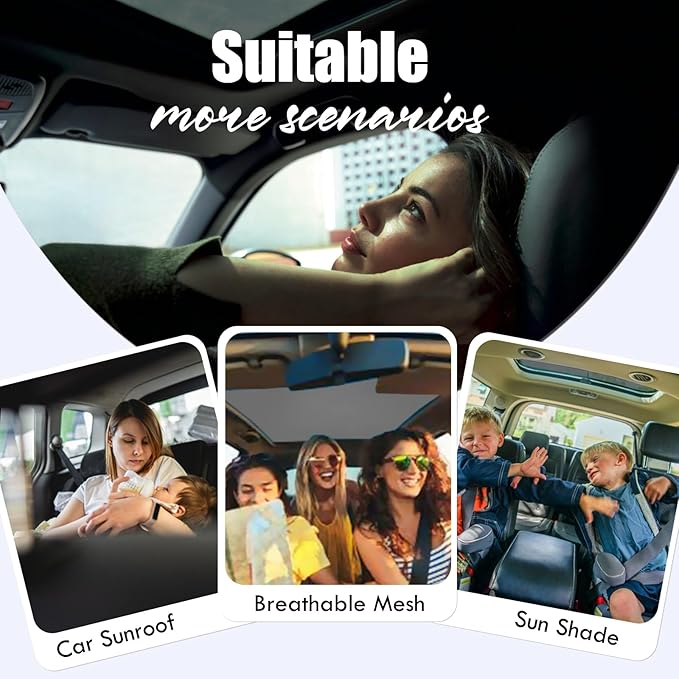 Magnetic Sunroof Sun Shade, Car Moonroof Side Window Breathable Sun Roof Screen Mesh Net, Quick Install, UV Protection, Release Heat and Ventilation for Car Overnight Camping, Parking on Trips