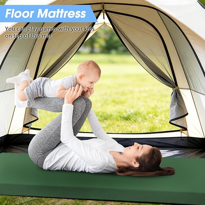 CYMULA Memory Foam Camping Mattress Pad,3inch Sleeping Pad for Camping,Non-Slip Bottom Floor Cot Car Mattress Bed with Retaining Portable Roll up Mattress Pad Mat for Travel Truck Guest Bed Tent