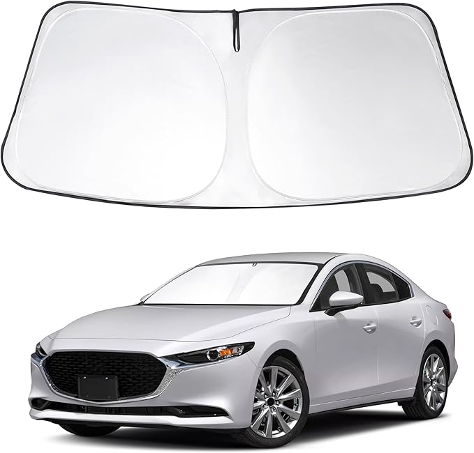 Windshield Sun Shade Custom Fit 2019-2024 2025 2026 Mazda 3 Accessories Mazda3 Hatchback/Sedan Window Shade Cover Foldable Sunshade Front Window Shades Blocker Keeps Cool