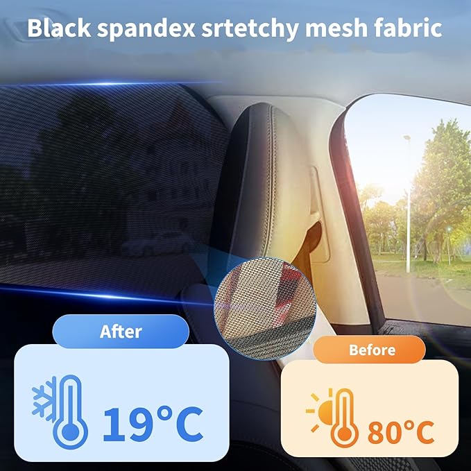 2Pack car Side Window sunshades,Premium Rear Privacy Screens for Sedans,Double Layer Breathable Elastic Spandex mesh,Bug Insect Protection,Outdoor Camping Travel Essential(Max43.5 * 30.5")