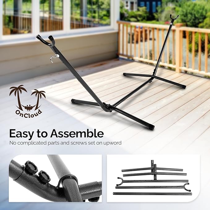 ONCLOUD 9 FT Hammock Stand Only, Heavy Duty Adjustable Indoor Outdoor Space Saving Steel Stand with Carrying Case, Universal Hammock Stand with 450 Pounds Capacity for Garden (Black)