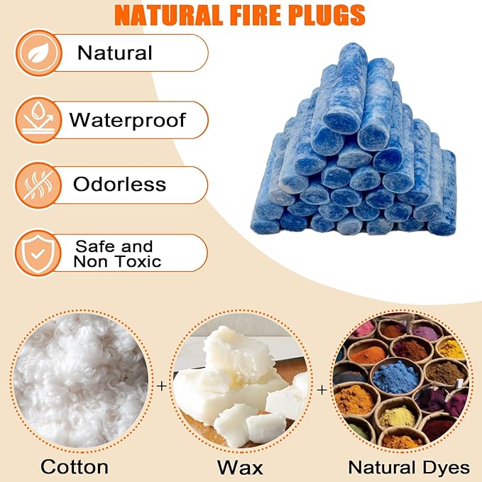E500 Fire Plugs Fire Starters, 50 Pack, Non-Toxic & Clean Burning, Reliable Fire Starter for Camping, Grilling, Fireplaces & Survival