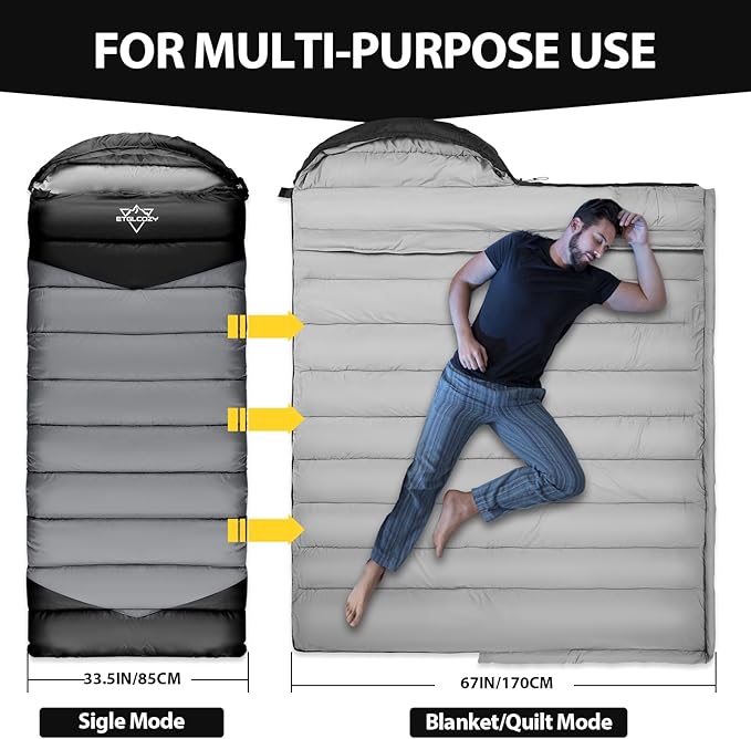 Lightweight 3-Season Sleeping Bag for Adults/Kids Camping, Compact w/Compression Sack, Waterproof Ripstop, Portable for Backpacking Hiking Travel