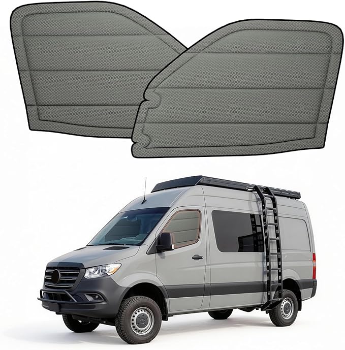 Extra-Thick Front Door Window Covers(Pair) for Mercedes-Benz Sprinter 2007-2018 NCV3, Magnetic Insulated Blackout Sunshade, XPE Foam & Thinsulate Cotton, AllSeasonGuard Pro