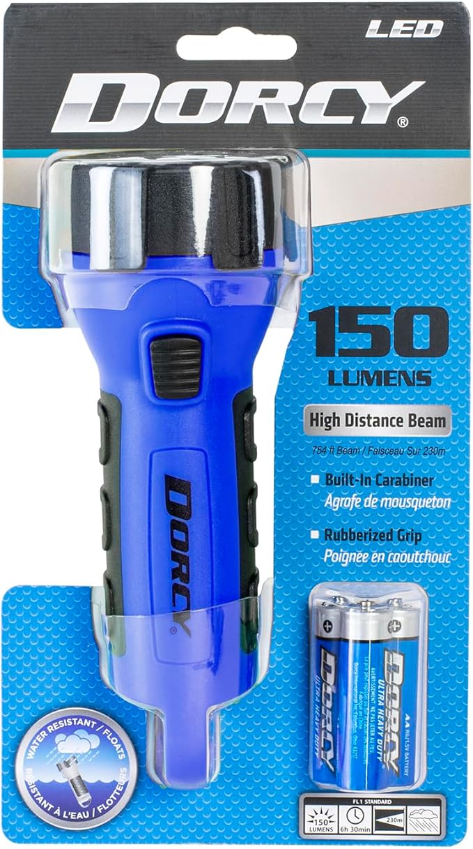 Dorcy 150 Lumen Floating Water Resistant LED Flashlight with Carabineer Clip, Blue (41-2514)
