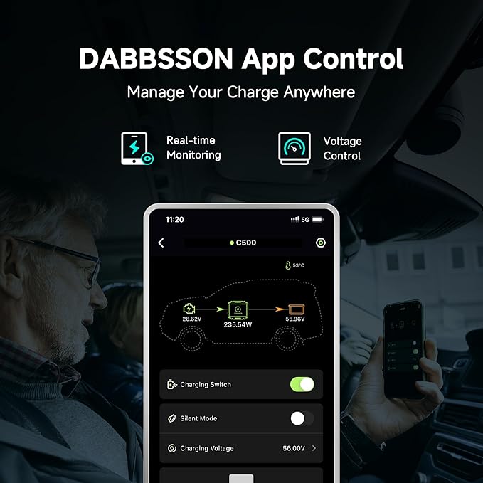 DABBSSON Charger S, 560W Alternator Charger, Fast DC-DC Charger for Portable Power Stations, Up to 6X Faster Charging, Compatible with 95% Solar Generator, Perfect for Road Trips/SUV/RVs