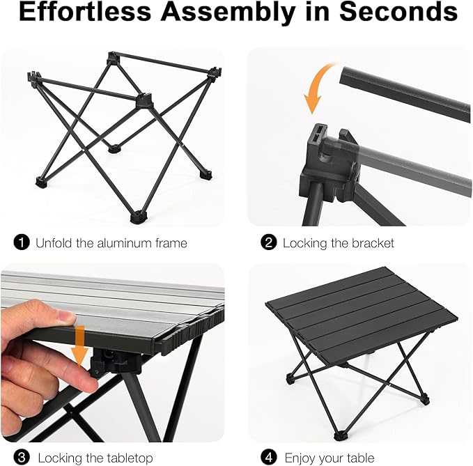 Small Folding Camping Table with Carry Bag, Portable Ultralight Compact Aluminum Beach Table, Foldable Mini Collapsible Camp Tables for Hiking Picnic Travel Cooking Outdoor, Black