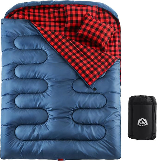 Swtmerry Double Sleeping Bag for Adults with 2 Pillows, Big & Tall Queen Size XL Sleeping Bag for 2 Person, Waterproof & Lightweight Warm for 3 Seasons, Cold Weather,Camping, Hiking & Backpacking