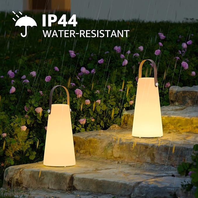 2 Pack Outdoor Lamps, NiceBuy Rechargeable Outdoor Lanterns Table Lamp with IP44 Waterproof, Battery Operated Portable Hanging Cordless Outdoor Lamp RGB Colors for Patio Camping Balcony Porch