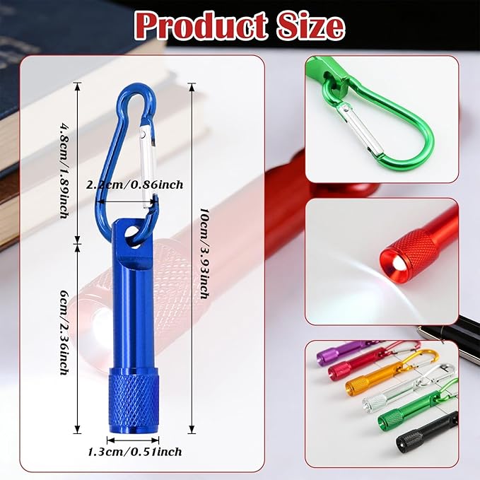 48Pcs Mini Keychain Flashlights Bulk with Metal Carabiner - Ultra-Bright LED Emergency Lights for Camping Cycling, Survival Kits (48)