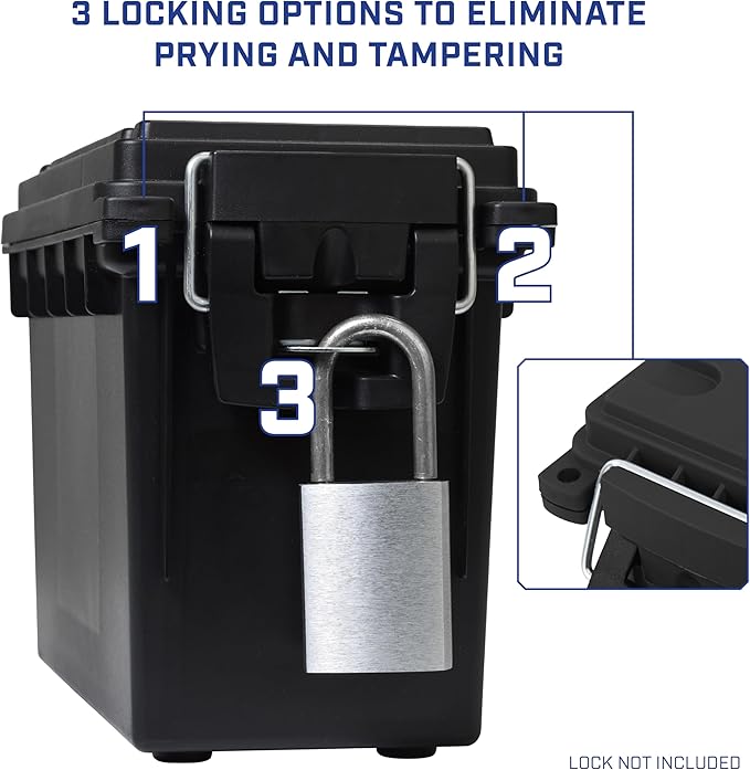 Sheffield 12772 4-Pack Ammo Storage Box, Stackable .30 Cal Field Boxes, Water and Dust Resistant, Lockable Storage Box with Handle, Secures Hunting Gear, Supplies, and Bullets, Made in USA, Black