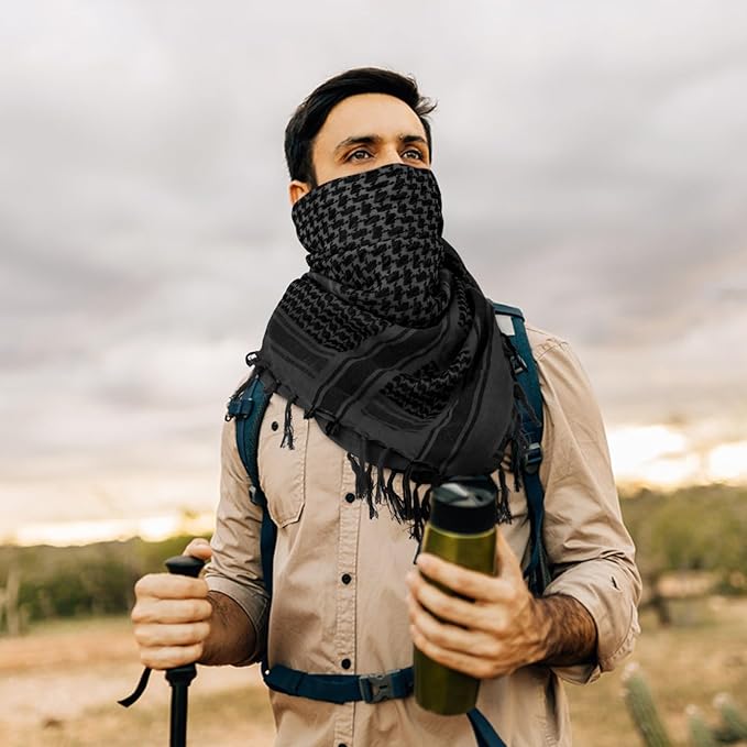 Aonal Military Shemagh Tactical Desert Scarf, 100% Cotton Keffiyeh Neck Head Scarf Wrap for Men Women