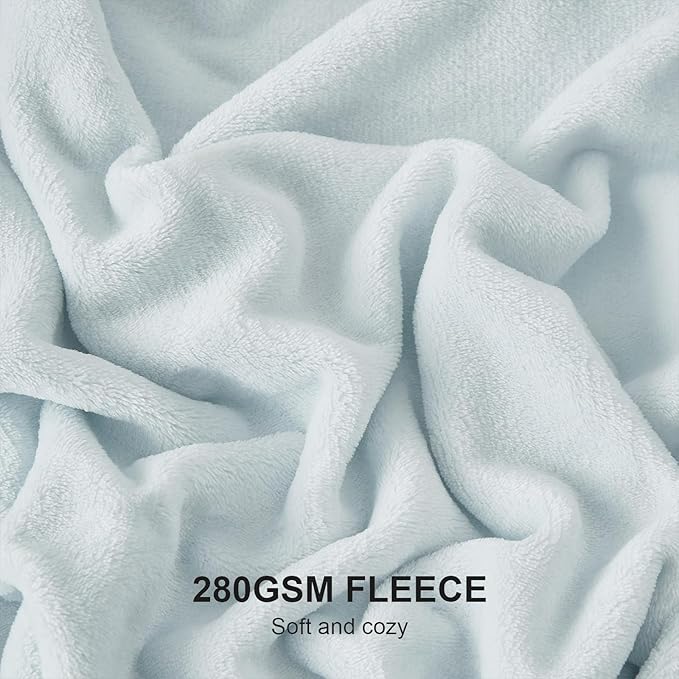 Hansleep Fleece Ice Blue Queen Blanket, Super Soft Flannel Fuzzy Plush Cozy Blanket for All Seasons, Ice Blue, Queen 90x90 Inches