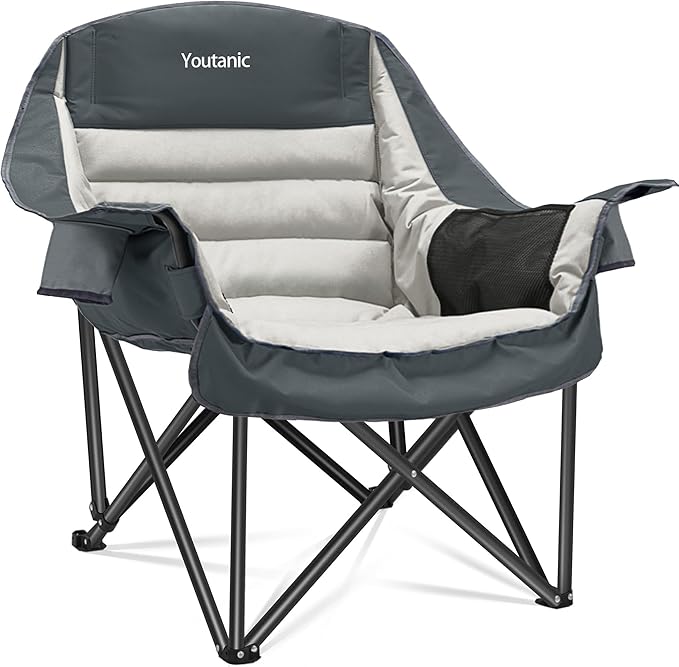 Youtanic Oversized Camping Chair, Portable Folding Camping Chairs with Side Pocket, Cup Holder and Carry Bag, Heavy Duty Outdoor Camping Chairs for Adults, Fishing, Sports, Trip, up to 400lbs, Style 8