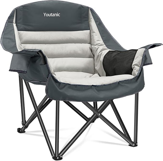 Youtanic Oversized Camping Chair, Portable Folding Camping Chairs with Side Pocket, Cup Holder and Carry Bag, Heavy Duty Outdoor Camping Chairs for Adults, Fishing, Sports, Trip, up to 400lbs, Style 8