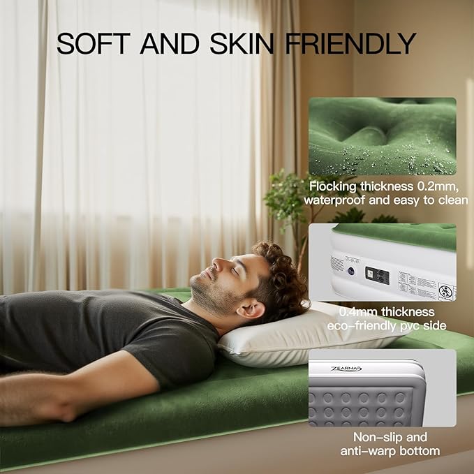 Zearna Air Mattress Queen with Built in Pump, Inflatable Mattress Blow Up Mattress 18 Raised Comfort,Upgraded Surface Portable Bed, Air Bed for Home, Guest, Camping, Colchone Inflable, 650 lbs