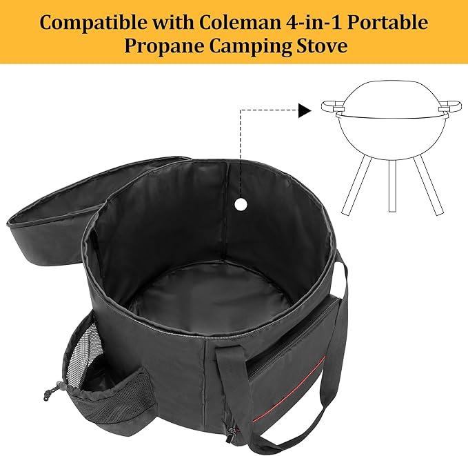 samdew Stove Carry Bag Compatible with Coleman 4-in-1 Portable Propane Camping Stove, Outdoor Grill Storage Case with Pockets for Grill Tools, for Camping, Tailgating, Grilling, Bag Only