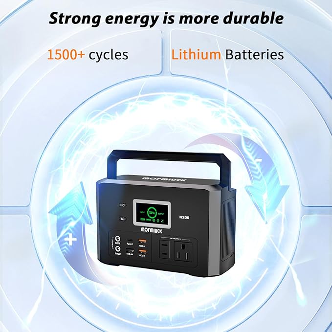 200W Portable Power Station (400W Peak), Mormluck Solar Generators with 110V AC Outlet（No Solar Panel）, 32000mAh Lithium Battery for Home Backup, Outdoor Adventures, and RV Emergencies
