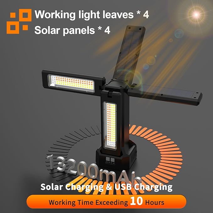 13200mAh Rechargeable Solar Work Light with Folding Stand and Carrying Bag, AODOO 8000 Lumen Stepless Dimmable , White/Warm/Nature White/RED(SOS) with Detachable Tripod (Black(No Tripod))