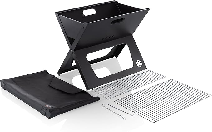 PICNIC TIME X-Grill 2.0 Portable Grill, Camping Charcoal BBQ for Tailgating, (Black)
