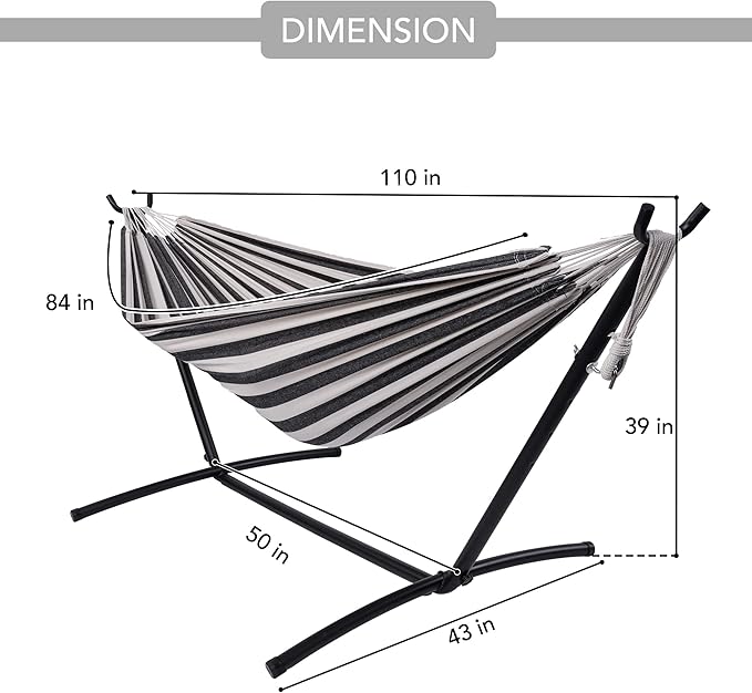 Prime Garden Hammock with Stand for Outside, Heavy Duty Space Saving Steel Stand with 450 lb Capacity,Double Hammock with Portable Carrying Bag, Hamacas para Adultos for Outdoors, Patio, Garden, Yard