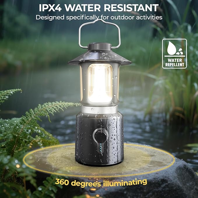 LED Camping Lantern, 8000mAh Telescopic Vintage Rechargeable Lantern, Dual Light Source & 3 Light Modes (2000K-6500K), 360° Lighting Emergency Lights for Camping, Home Power Outage, Hurricane, Hiking