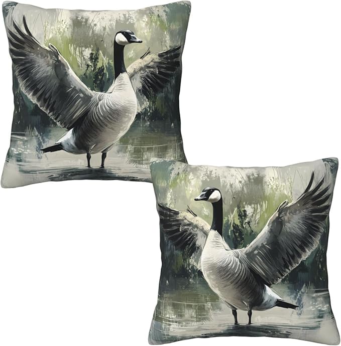 Ink Wash Painting Goose Throw Pillow Covers 18x18 inch Set of 2 Pillow Case Cushion Cover for Home Sofa Couch Living Room Car Decor