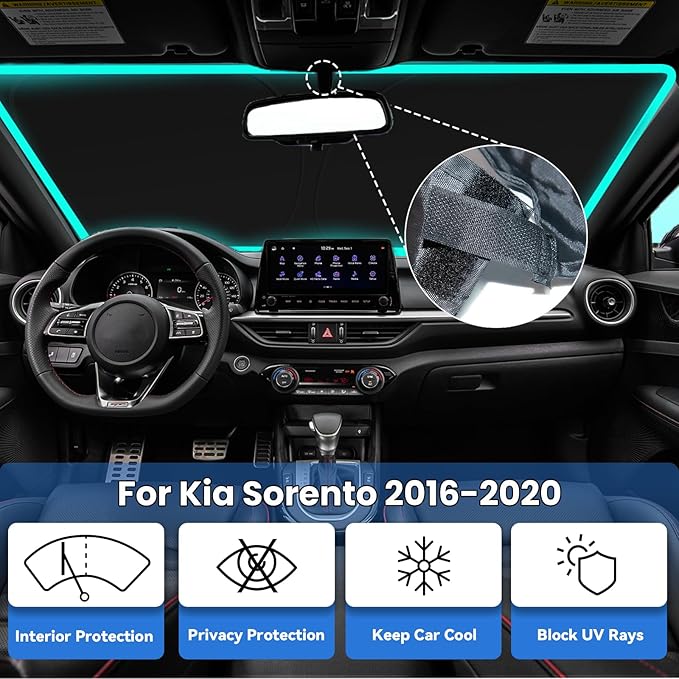 Windshield Sun Shade for 2016-2020 Kia Sorento, Car Front Window Sunshade with 240T Sun Visor Protector Blocks UV Rays Heat Sun Shield Accessories
