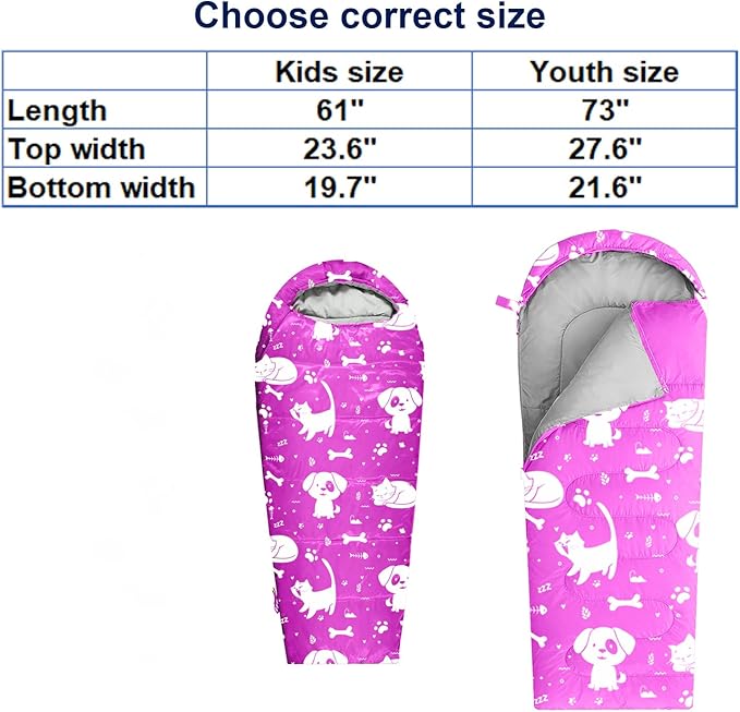 KidzAdventure Mummy Style 32 – 59F Kids Sleeping Bag with Pillow Sleeve, 4 Season, Lightweight and Backpacking Style, Ideal for Camping, Sleepover, Boys, Girls, and Youth