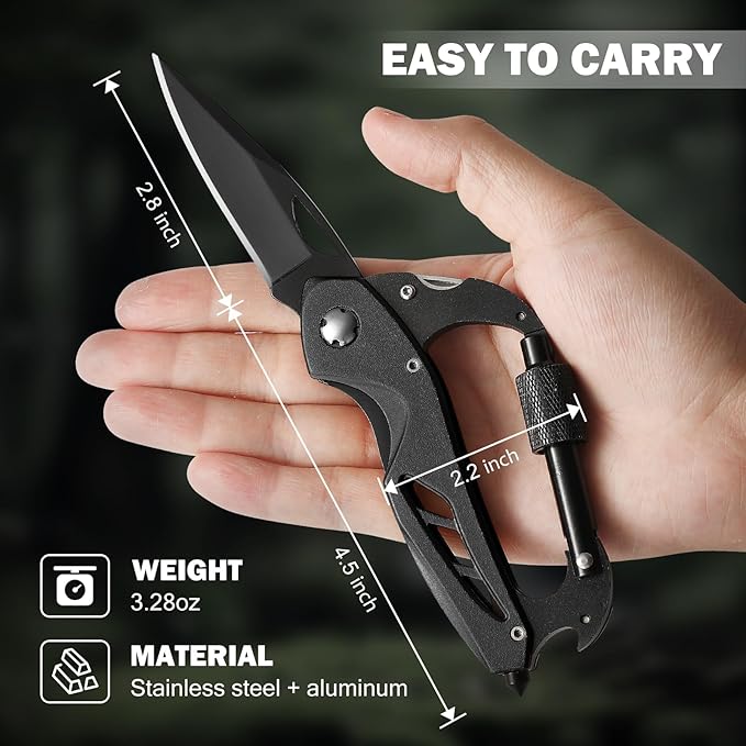 Multitool Carabiner with Pocket Knife, 6-in-1 Multi Tools with Window Breaker, Bottle Opener and Screwdriver,Camping and Mountaineering Survival Equipment, Christmas Gifts for Men and Women