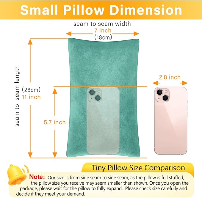1 MIDDLE ONE 2 Pack Small Pillow, Memory Foam Mini Pillow 11 X 7 Inches for Travel, Sleeping, Nap and Neck, Knee, Lumbar Support, Tiny Cushion for Pet, Dogs (Teal Green)