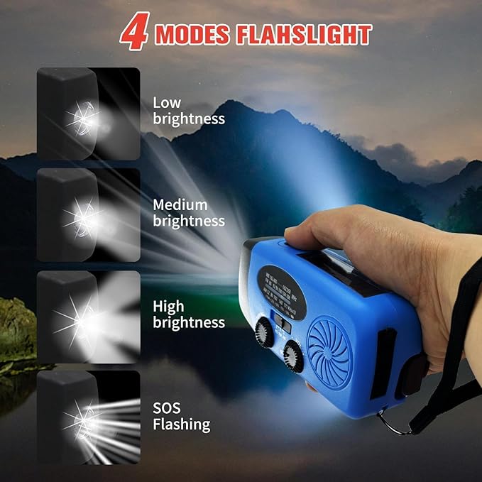 iRonsnow Solar Emergency Hand Crank Weather Radio, Portable Self Powered NOAA AM/FM Radios with SOS Alarm LED Flashlight 5000mAh Smart Phone USB Charger for Camping (Blue)