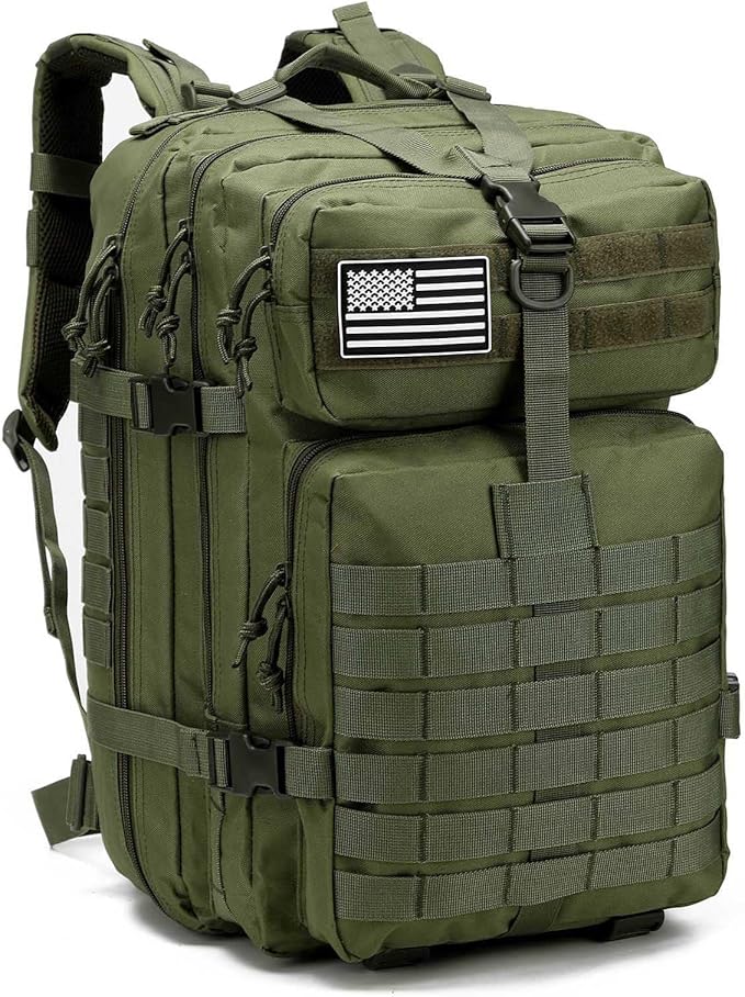 Tactical Backpack for Men, 45L Military Gym Backpacks, Large 3-Day Assault Pack Bug Out Bag MOLLE Daypack for Rucking Fishing Camping (Green)