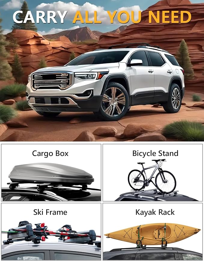 Tuyoung 300lbs All Aluminum Cross Bars Roof Racks Compatible with GMC Acadia 2017 2018 2019 2020 2021 2022 2023, Lockable Heavy Duty Roof Rails Crossbars Luggage Cargo Carrier Rooftop SUV Accessories