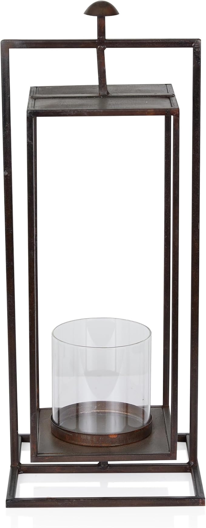 Alpine Corporation 19" Small Rectangular Lantern with Glass Candle Holder , Outdoor Lantern for Patio, Porch, or Deck Décor, Bronze
