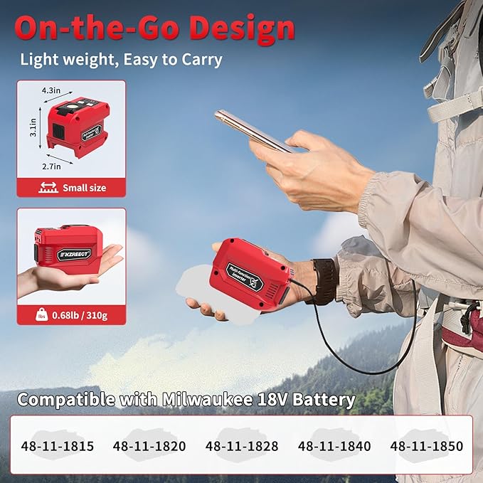 2 Pack Kzreect 220W Power Inverter Compatible with Milwaukee 18V Batteries (Battery Not Included), DC to 110V AC Converter with 1 AC Outlet, USB-C, Dual USB-A & 400LM LED – Camping, Emergency Use