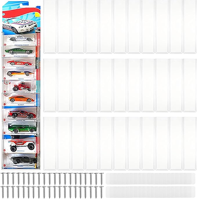 48 Pcs Clear Display Case for Packaged Model Cars,Model Car Display Cases Wall Mount-Holds up to 120 Cars,Toy Car Storage Organizer Compatible with Hot Wheels,Clear Model Car Display Case(16.7 x 4.4)