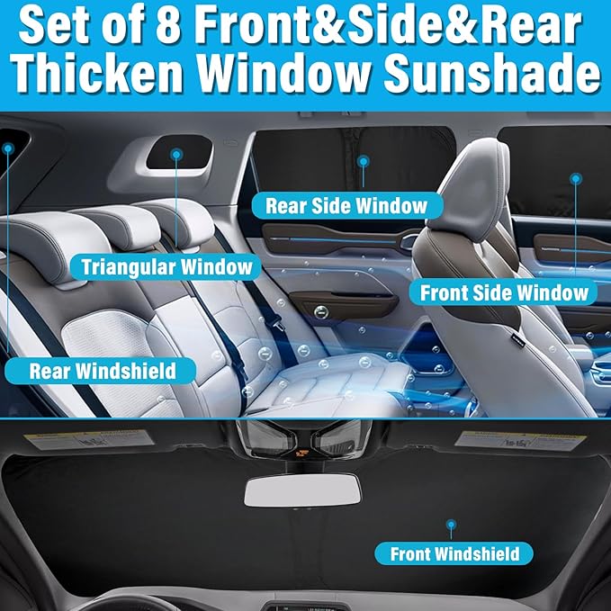 KMF 8pcs Full Window Sun Shades Custom Fit for Honda CR-V 2012-2016, CRV Sun Protecting Privacy Car Window Covers Sunshade for Windshield Side Rear, UV Block and Blackout for Camping Accessories